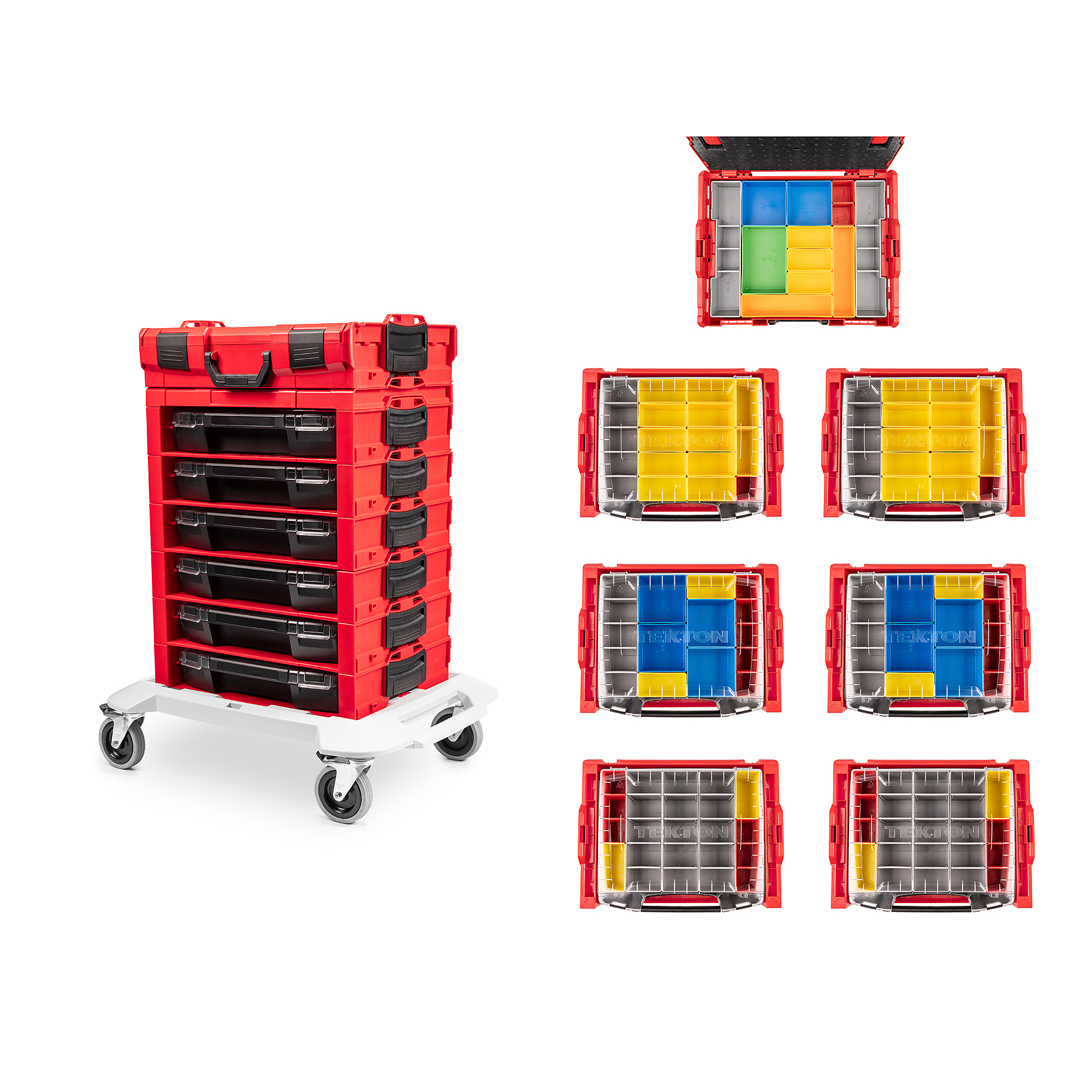 TEKTON 6-Drawer Rolling Stack with Shallow Tool Box (L-BOXX 1) and Organizer Bins | OLB99204